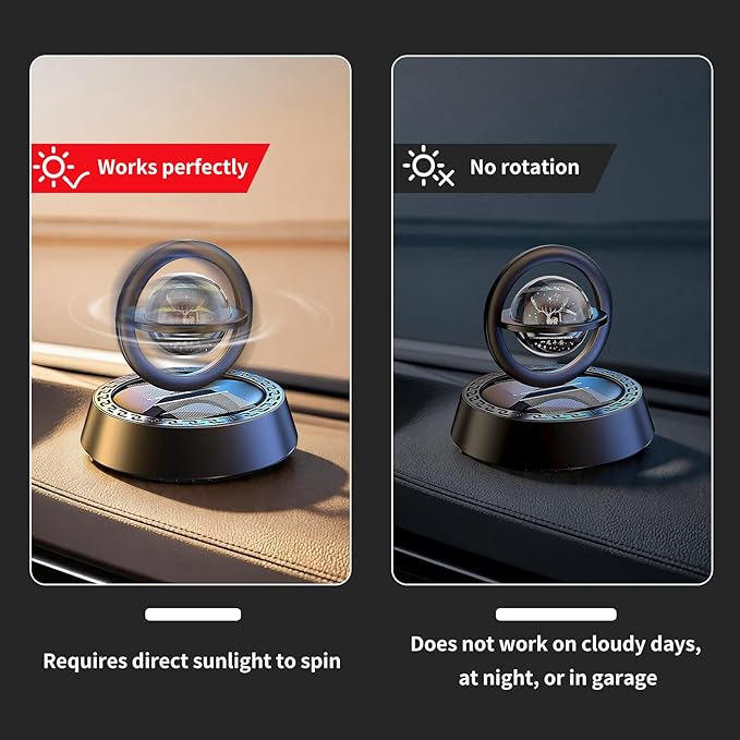 Kwak’s Solar-Powered Rotating Car Aromatherapy Auto-Spinning Ornament with Refillable Scent Pad, Subtle Ocean Fragrance, Ideal Gift for Men Women Dad Husband for Dashboard (Red-1)