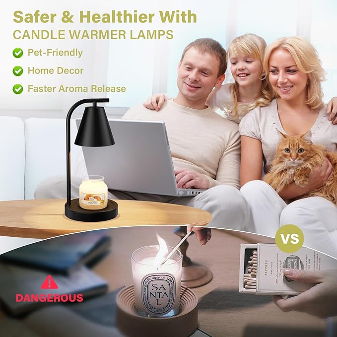 Hong-in Candle Warmer Lamp - with Timer & Dimmer, Modern Home Decor House Warming Gifts Wax Melt Warmer for Jar Candles, Cozy Birthday Gift for Women Mom (Black)