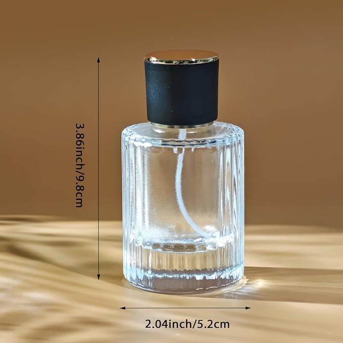 50ml/1.7 Oz Glass Spray Bottle Perfume Atomizer,Round Glass Perfume Travel Refillable Spray Bottle Empty with 3 Kinds of Dispenser (Clear2)