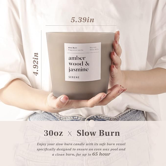 Hidden Label Amber Wood & Jasmine Scented Candle, Non Toxic 30oz Large 3-Wick Soy Wax Candle, Up to 100 Hours Slow Burn, Warm Floral Home Fragrance for Bedroom, Romance & Luxury Gift for Women