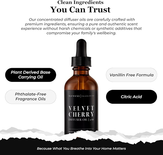 Mavwicks Diffuser Oil (Velvet Cherry) – 2oz Premium Essential Oil Blend for Aromatherapy Diffusers, Long-Lasting Luxury Home Fragrance for Living Room, Bedroom, Office, Bathroom & Hotel