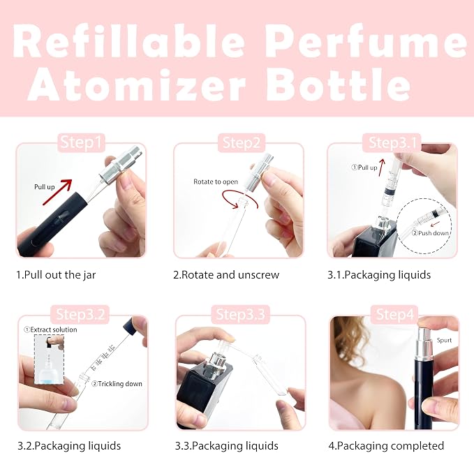 4 Pack Refillable Mini Perfume Atomizer Bottle，Portable Separate Bottles，Travel and Outings Spray Boxes Dispensers 5ml/0.2oz (Black)