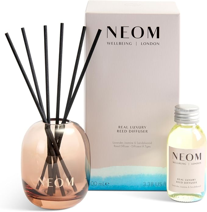 NEOM Real Luxury Reed Diffuser,100ml | Lavender, Jasmine & Sandalwood I 100% Natural Fragrances I Last up to 12 Weeks I Refillable and Reusable