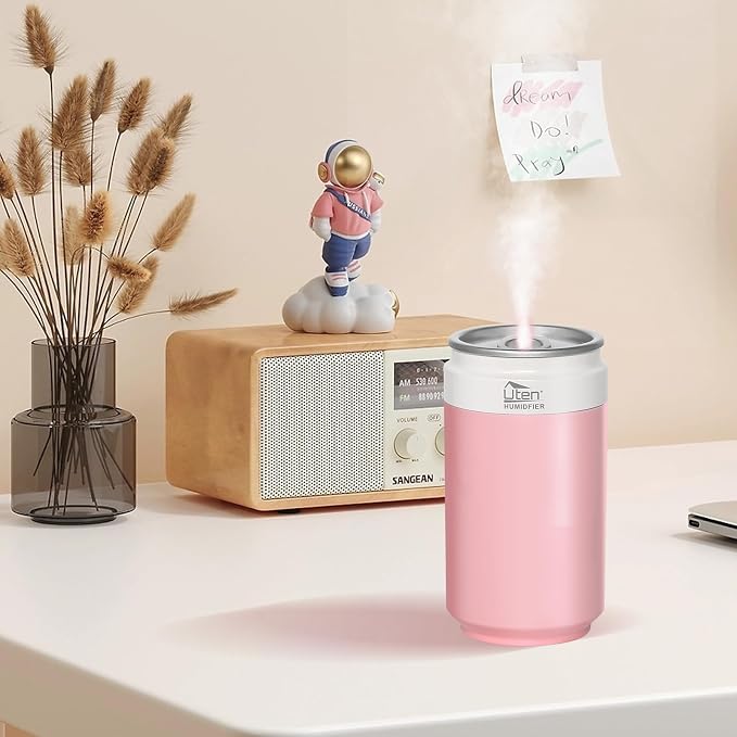 Humidifiers, Humidifier for Bedroom, Can Air Humidifier, Humidifiers for Home and Plants, USB Powered And Battery Powered Portable for Home Office Car Outdoor, 2 Mist Modes, Night Light, Auto-Off