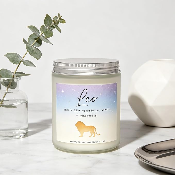 Leo Candle, Leo Gifts for Women, Birthday & Housewarming Gifts, Perfect Presents for Birthday - Lavender & Eucalyptus Soy Wax Scented Candle, 7OZ