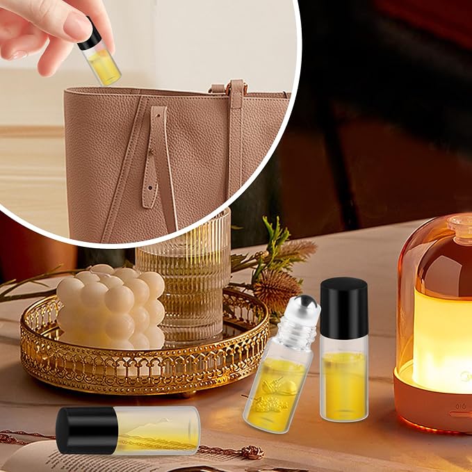 Cositina 100 Pcs Essential Oils Roller Bottles Mini Refillable Glass Perfume Bottles with Roller Balls for Home Travel - 3ml
