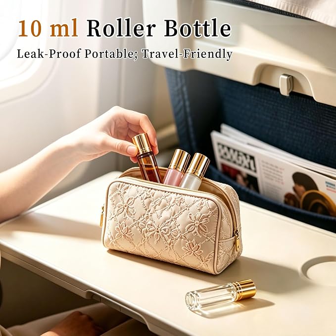 Cocurb 10ml Rose Quartz Roller Bottles with 8 Colors,Thick Travel Size Glass Bottles for Essential Oils Perfume with Liquid Dispensing Tools,Leak-Proof,Color Coding