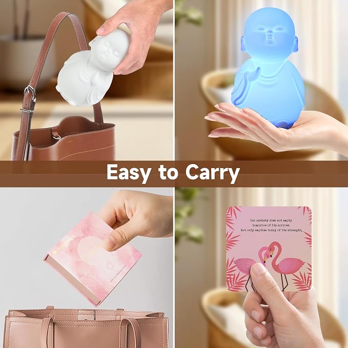 Mindfulness Tool Set with Guided Visual Meditation Breathing Lamp and 48 Positive Affirmation Cards, 3 in 1 Device with Night Light & Noise Machine, Self-Care Gift for Anxiety Relief and Relaxation