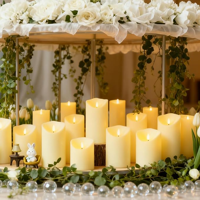 Nimiko Flameless Candles with Remote, Battery Operated Flickering Flameless Candles, LED Candles with Timer 2/4/6/8H, with Realistic LED Candles Set of 24 (D3 x H 3" 4" 5") (Ivory)