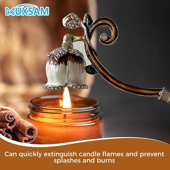 MUXSAM Vintage Candle Snuffer, Candle Extinguisher with Long Handle, Metal Wick Flame Snuffer for Putting Out Candle Flame Safely, Floral Candle Snuffers Accessory for Candle Lovers, Brown