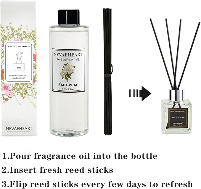 Reed Diffuser Refill, Jasmine & Mint Reed Diffuser Oil with Sticks Set, 6.8oz(200ml) Reed Diffuser Oil Refill Home Fragrance for Bedroom, Bathroom Home Decor