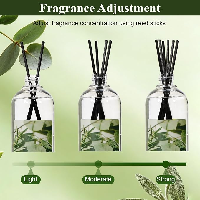 STRN Reed Diffuser Refill, Eucalyptus and Sage Scent Diffuser 500ml | 16.9 oz with 6 Reed Sticks, Room Fresheners for Home, Long-Lasting Summer Fragrance for Living Room, Bedroom, Office