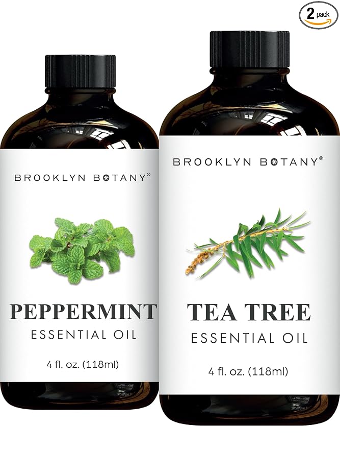 Brooklyn Botany 4 Fl Oz Therapeutic Grade Tea Tree & Peppermint Essential Oil Set - 100% Pure & Natural - Essential Oil for Aromatherapy and Diffuser