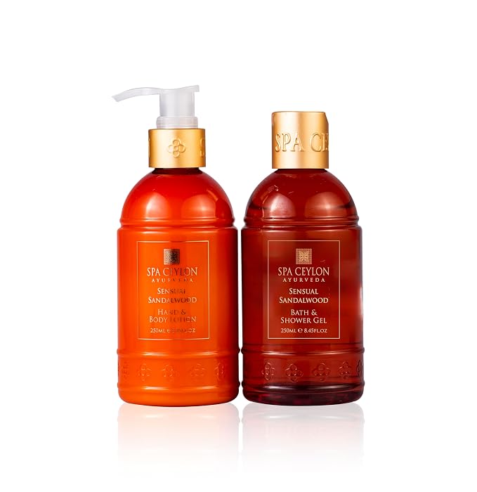 Spa Ceylon Sensual Sandalwood Bath & Body Duo Set | Luxury Sandalwood & Vetiver Body Wash & Lotion Set | Organic & Natural | 250ml x 2