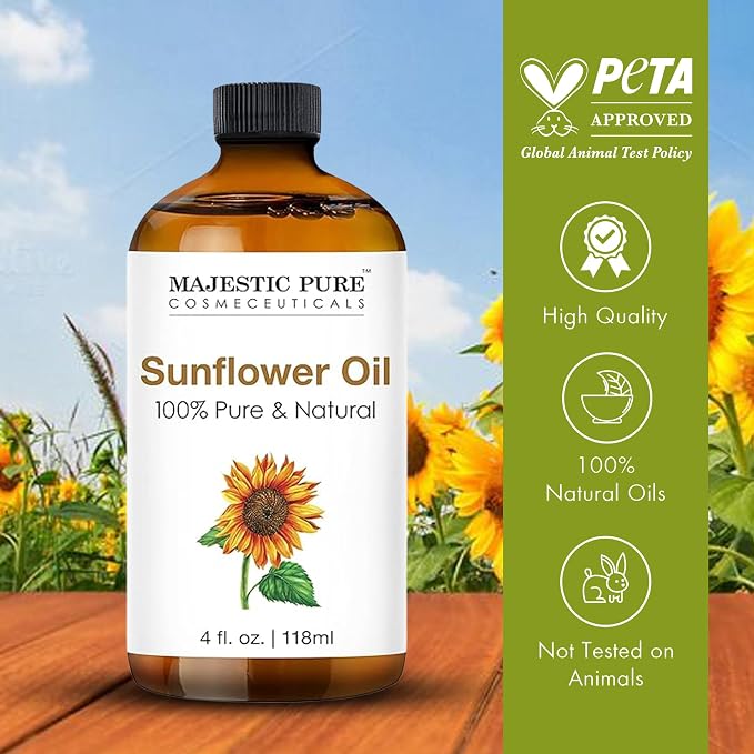 Majestic Pure Essential Oil with Glass Dropper - 100% Pure and Natural - Essential Oils for Diffuser, Aromatherapy, Soap and Candle Making, Sunflower Essential Oil, Sunflower Oil, 4 Fl Oz