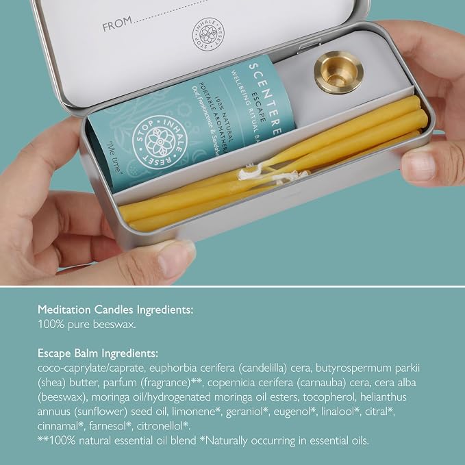 Scentered Yoga Meditation Kit - Aromatherapy Balm & Natural Beeswax Candles Set for Mindfulness - 12x Beeswax Candles with Brass Holder & Essential Oil Balm - Self-Care Gifts for Women