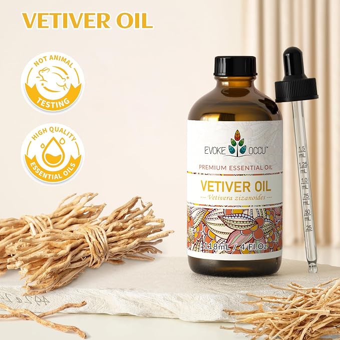 EVOKE OCCU & Vetiver Essential Oil for Skin, DIY, Candle and Soap Making - 4 Fl Oz
