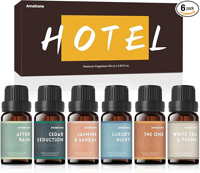 AmaKane Hotel Scent Diffuser Oil, Hotel Fragrance Oils, Essential Oils for Diffuser, Fragrance Oil for Candle Making, Soap Making, Aromatherapy Oils 6x10ml, White Tea& Thyme, More