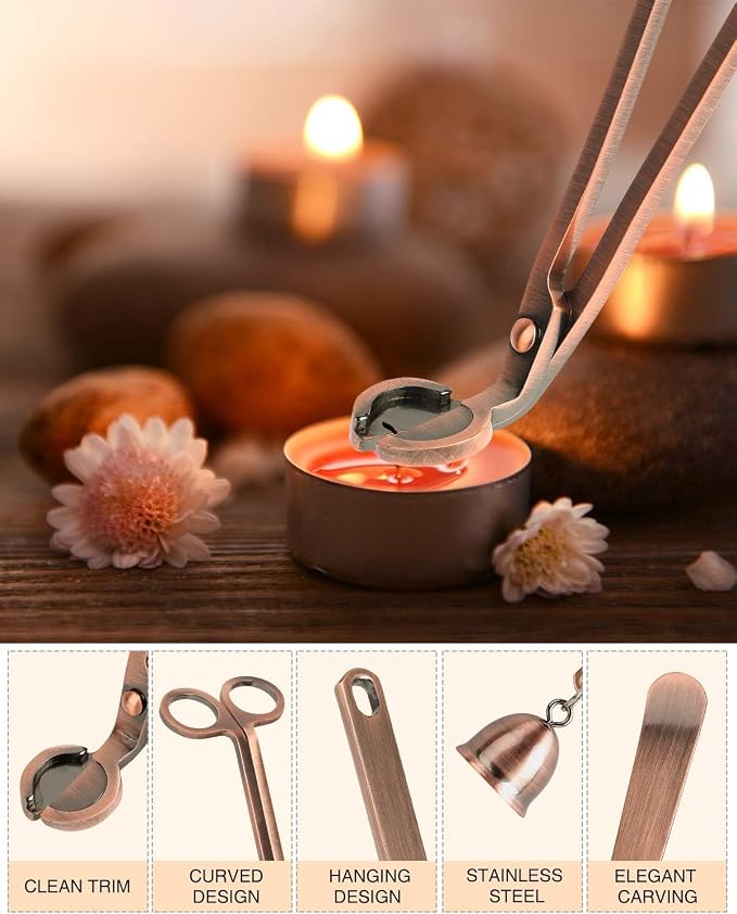 RONXS 3 in 1 Candle Accessory Set, Candle Wick Trimmer Candle Cutter, Candle Snuffer, Candle Wick Dipper with Gift Package for Candle Lover (Copper)