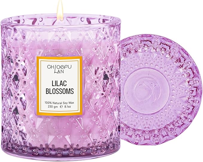 Lilac Blossoms Scented Candle, Highly Floral Fragranced Candle, Natural Soy Wax Candle Gift, Candles Gifts for Women, 55 Hours Long Burning, Home Decorative, 8.1 oz
