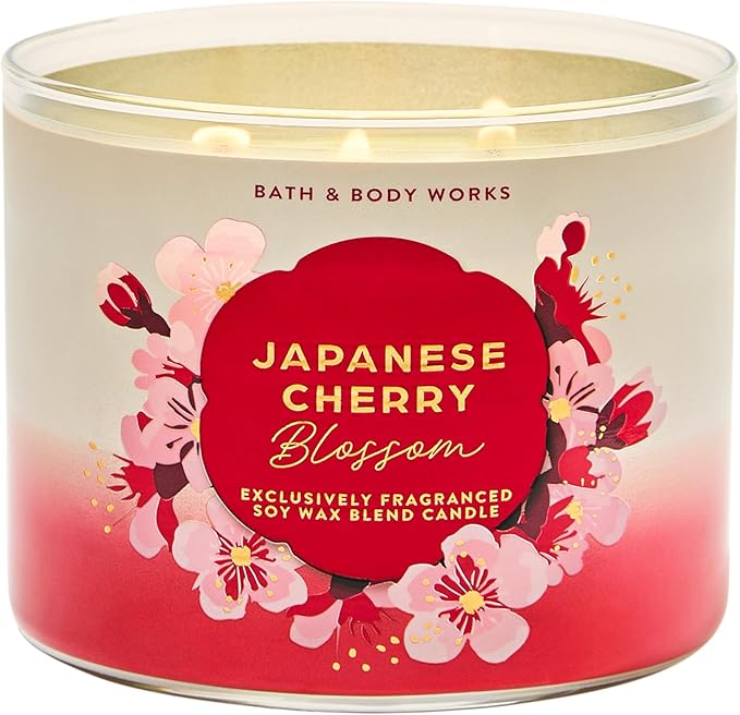 Bath & Body Works Japanese Cherry Blossom 3-Wick Candle - Scented Candle for At-Home Use - Long-Lasting, Room-Filling Fragrance - High Fragrance Oil Concentration - Soy Wax Blend