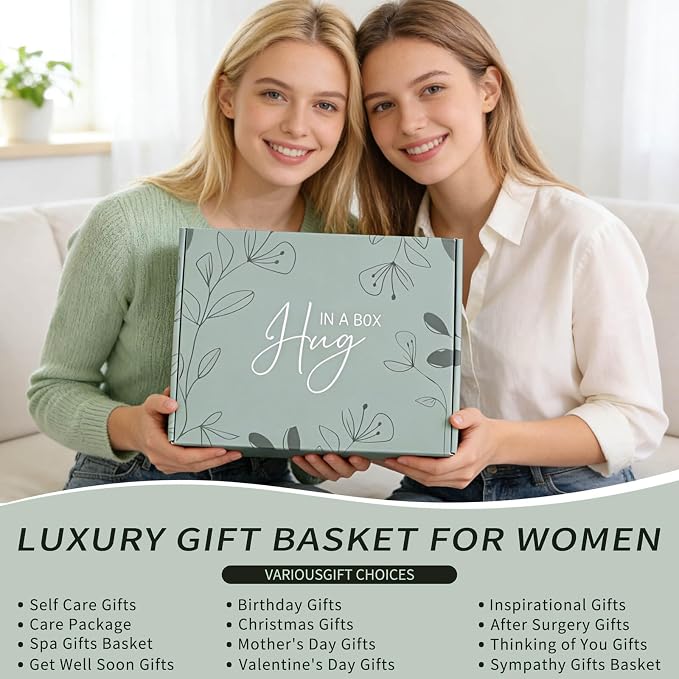 Get Well Soon Gift Baskets for Women, Self Care Spa Package with Knit Blanket & Crochet Sunflower, Thinking of You Sympathy Care Package for Mom Grandma Wife