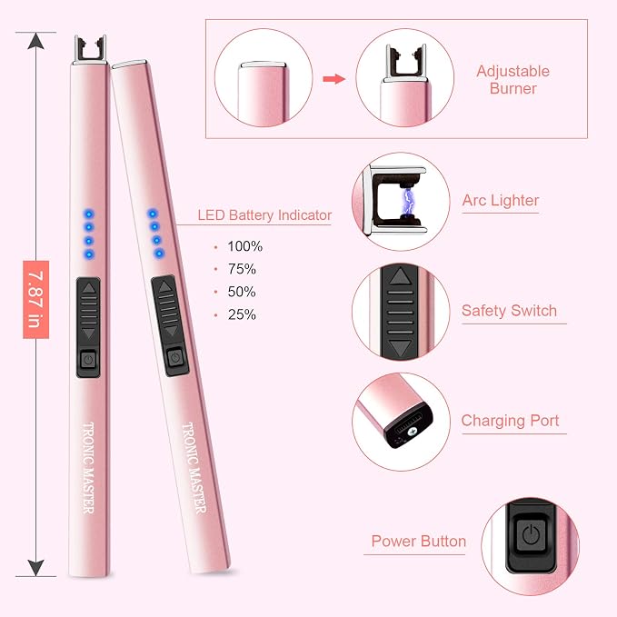 Electric Candle Lighter Valentine's Day Gifts for Women Mom Men Wife USB Arc Rechargeable Windproof Lighter for Candle BBQ Birthday Housewarming Gift Idals (Rose Gold)