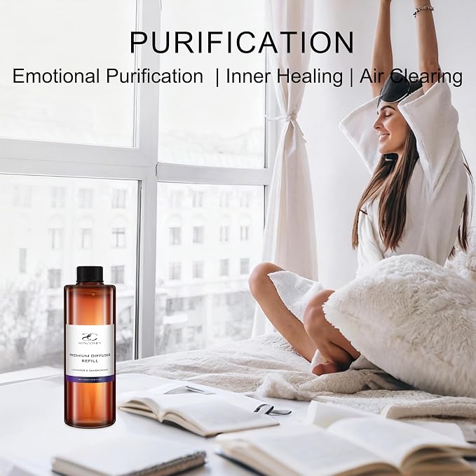 Diffuser Oil Refill, 250ml / 8.45 fl oz, Lavender & Sandalwood - Reed & Aromatherapy Diffuser Oil, Long-Lasting Home Fragrance, Sweet Orange & Cedarwood Notes