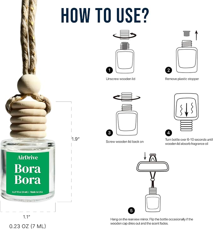 Car Air Freshener Tropical Bora-Bora 2 Pack Coconut Hanging Air Freshener Diffuser, Cute Car Accessories Air Freshner for Women & Men Gift Non-Toxic Car Scent Long Lasting Oil Diffuser Made in USA