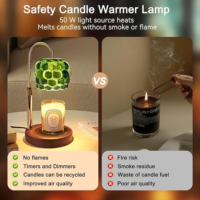 Candle Warmer Lamp with Timer Adjustable - Height Candle Warmer, Dimmer, Vintage Glass Wax Melting Lamps for Home Decor, for Candles in Jars with 2 Bulbs