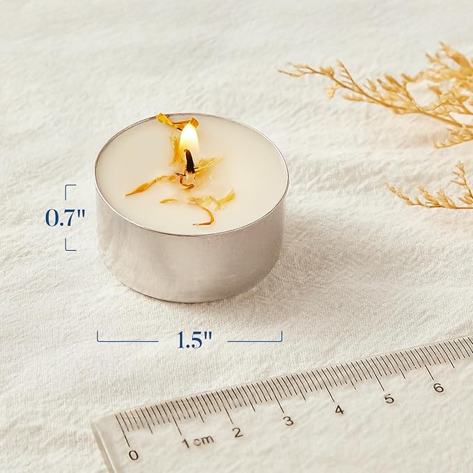 Crenovo 8 Pcs Tea Lights Candles with Dried Vanilla Flowers, Scented Tealight Candles Soy, 6-7 Hours Burning Candles Bulk for Weddings,Small Tea Light for Home, Spa