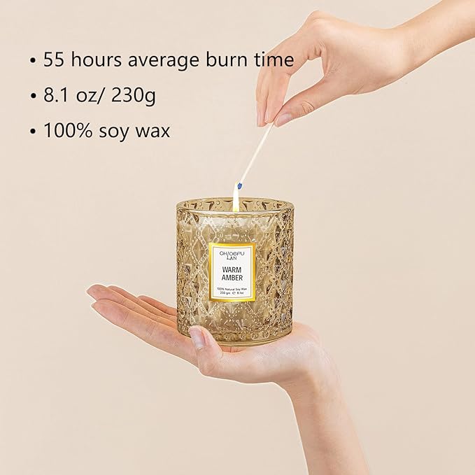 Amber Candles, Luxury Candle for Home Scented, Long Burning Time, Holiday Gifts, All Natural Soy Wax Decorative Candles, Scented Candle Gifts for Men&Women, 8.1oz