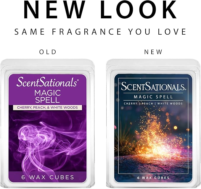 ScentSationals Magic Spell Scented Wax Melts - Cherry, Peach, & White Woods, 10oz (24 Cubes)