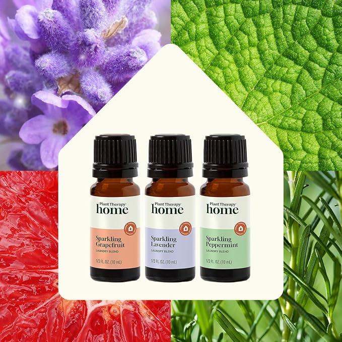 Plant Therapy Home Sparkling Laundry Essential Oil Blends Set of 3, Peppermint, Grapefruit & Lavender, Pure, Undiluted, Wash Fragrance and Scent Enhancer