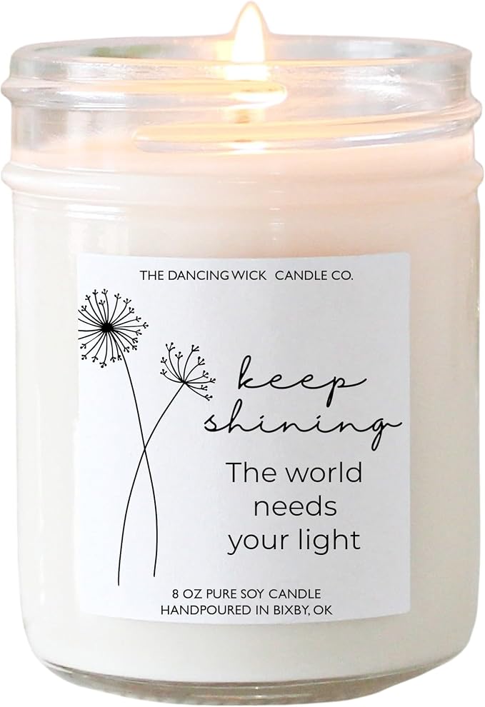 – Keep Shining Candle – Golden Hour Scented Soy Wax – Encouragement, Uplifting Quote, Inspirational Décor Gift – 8 oz, Hand-Poured – Made in the USA (Keep Shining)