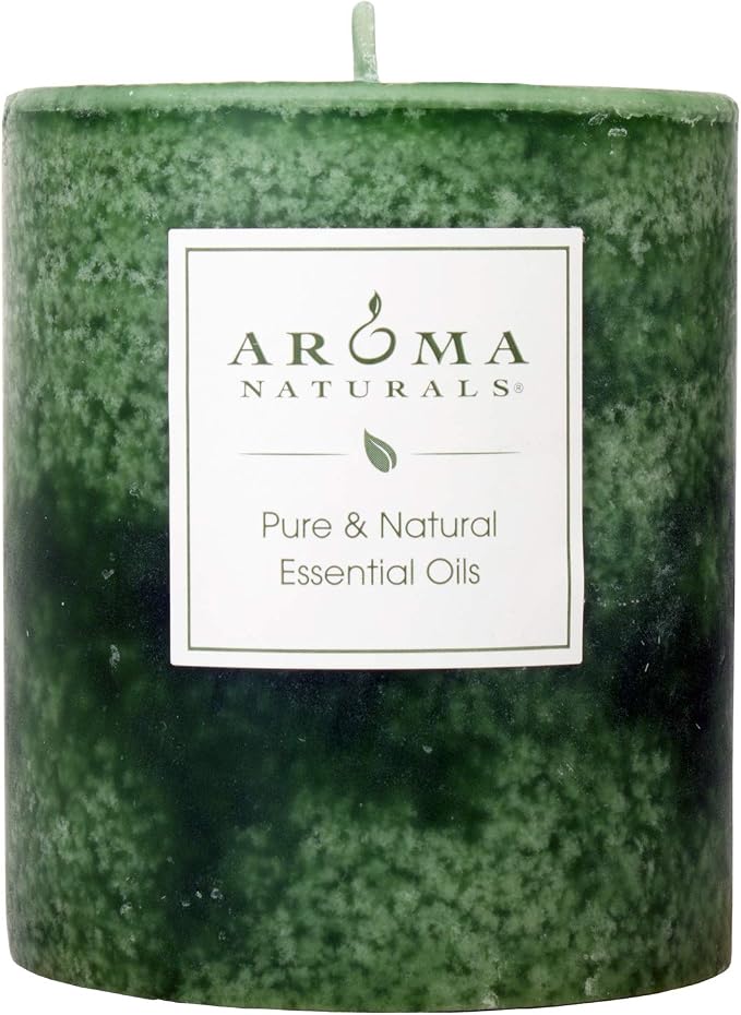 Aroma Naturals Holiday Juniper, Spruce and Basil Essential Oil Pillar Candle, Fresh Forest, 3 inch x 3.5 inch