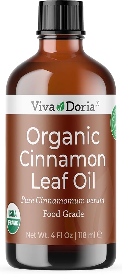 Viva Doria Cinnamon Leaf Essential Oil, USDA Certified Organic Cinnamon Leaf Oil, 100% Pure, Natural Essential Oil, Undiluted, for Aromatherapy | Food Grade, 118 mL (4 Fluid Ounce)