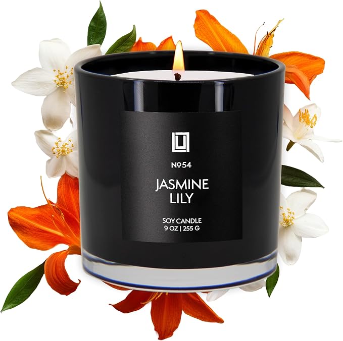 Lulu Candles | Jasmine & Lily | Highly Scented Candles for Home - Soy Blend Jar Candle with 100% Cotton Wick - Slow Burning (9 Oz.)