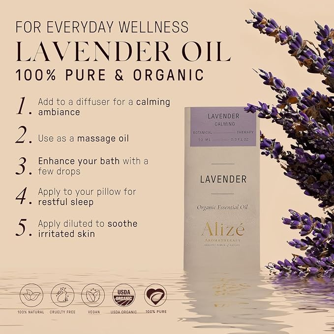 Pure Lavender Essential Oil, 100% Organic USDA Certified, Lavender Essential Oil Pure for Diffusers for Home, Aromatherapy Oil, Diffuser Oils Scents, Organic Oil, 10ml-0.33 fl oz