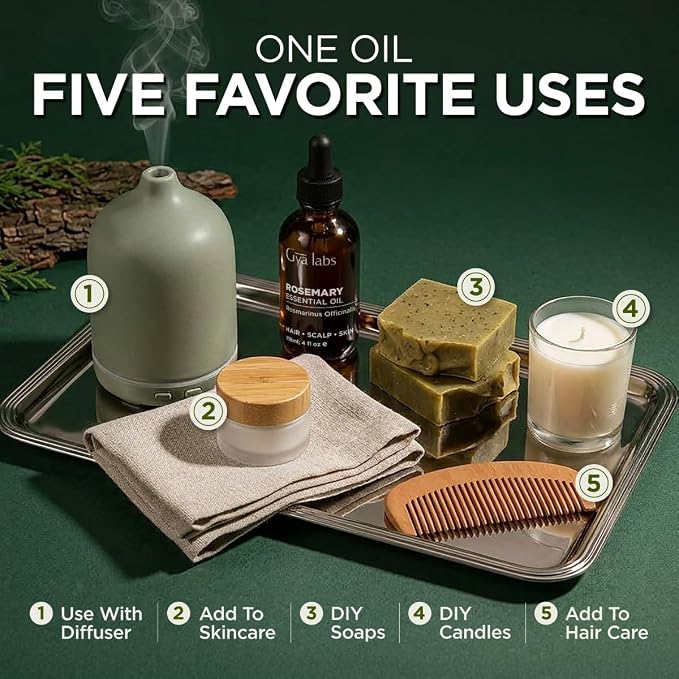 100% Pure Rosemary Essential Oil - 4 Fl Oz - Rosemary Oil for Hair, Skin, Diffuser, Aromatherapy & DIY Candle Making Scent
