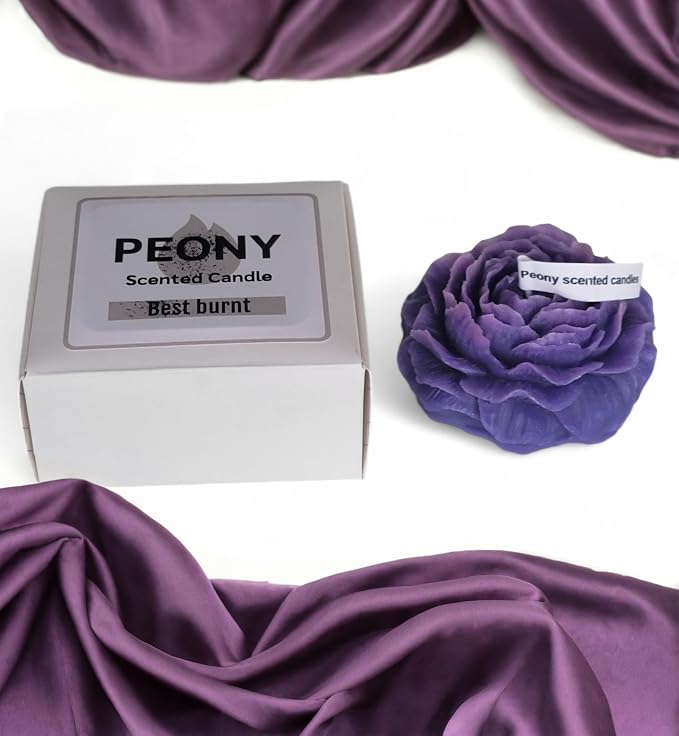 Peony Flower Shaped Candle with Scent, Soy Wax Blend Aromatherapy Candle, Gift Candle, Gifts for Women, Candles for spa, Stress Relief, Meditation, Wedding, Home Decor, Relaxing Atmosphere, (Violet)