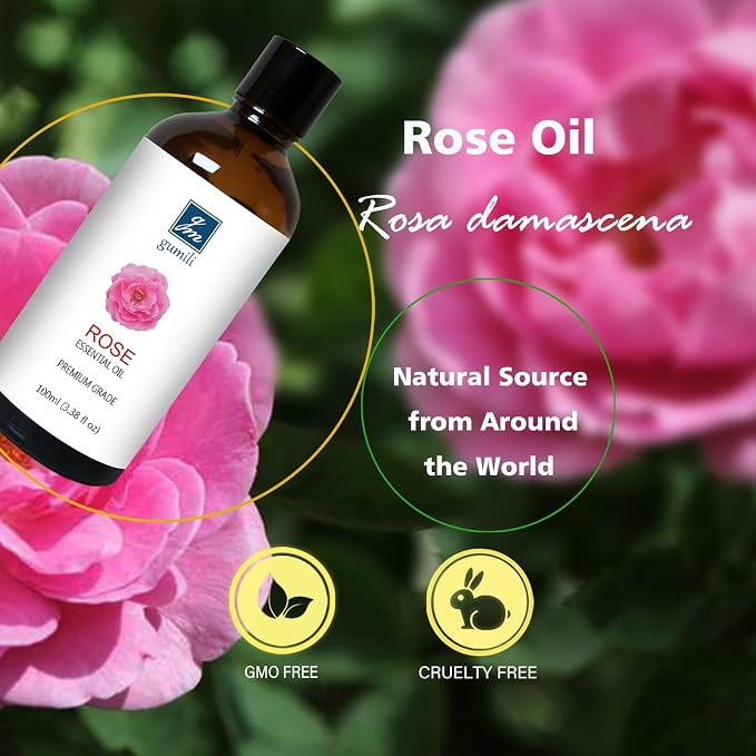 GM Gumili Rose Essential Oil for Face, Hair, Body, Skin, Aromatherapy, Essential Oils Diffuser, DIY Blends - 3.38 Oz