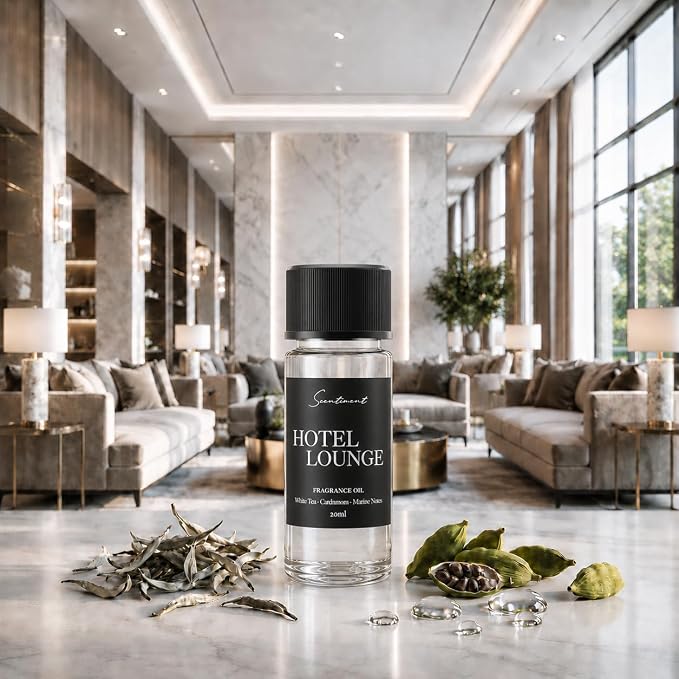 Scentiment Hotel Lounge Diffuser Oil - Premium Hotel Scent with Notes of White Tea, Cardamom & Marine Notes Home Scent, Hotel Fragrance Oil Diffuser Refill - 0.68 fl oz (20 mL)