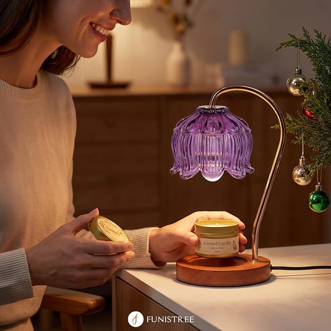 Flower Candle Warmer Lamp Gift Set for Women, Wax Melt Warmer Lamp with Timer & Dimmer, Self Care Spa Basket with Tumbler, Rose Bath Salt, Scented Candle, Soap, Christmas Birthday Gifts for Mom Her