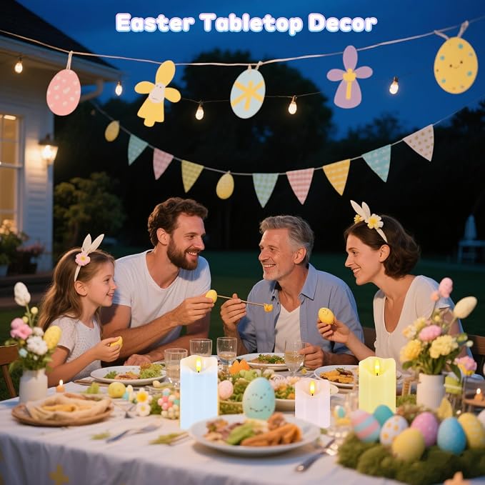 Flameless Candles Light, Set of 3 Pastel Spring LED Candles with Remote & Timer, Flickering Easter Pillar Candles Battery Operated, Real Wax Electric Candles for Home Spring Easter Decor (3 Colors)