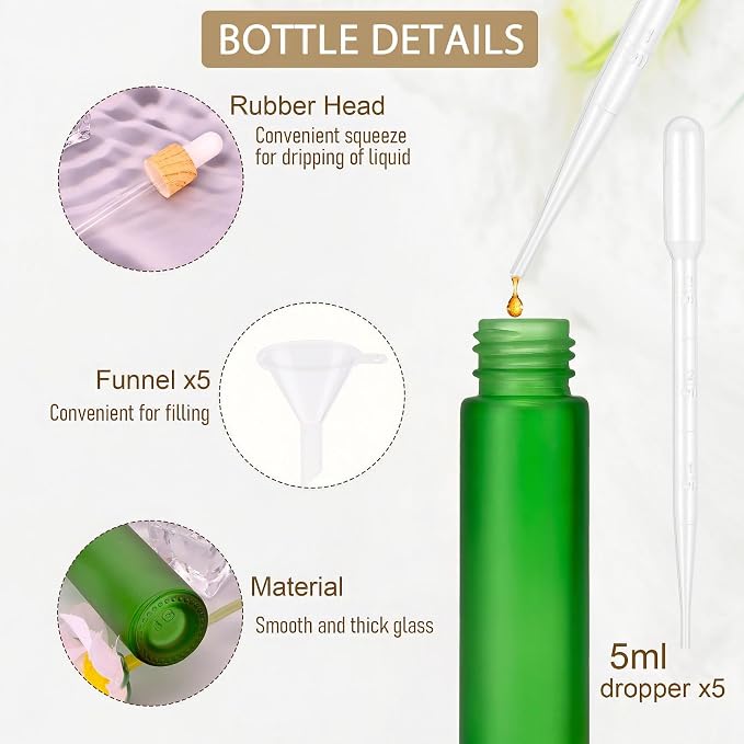 Ellbest 10ml Essential Oil Dropper Glass Bottle 10pcs Colorful Glass Vilas with Eye Dropper, Reusable Sample Container for Travel, Perfume (Multi-color)