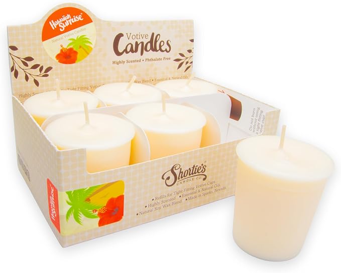 Hawaiian Sunrise Soy Votive Candles - Scented with Natural Fragrance Oils - 6 Orange Natural Votive Candle Refills - Fresh & Clean Collection