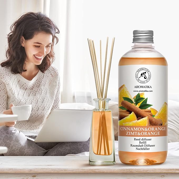 Cinnamon - Orange Diffuser Refill 17 Fl Oz - Intensive - Fresh & Long Lasting Fragrance - Good for Aromatherapy - SPA - Christmas Scent - Scented Diffusers - Home Fragrance - Reed Diffuser Refill