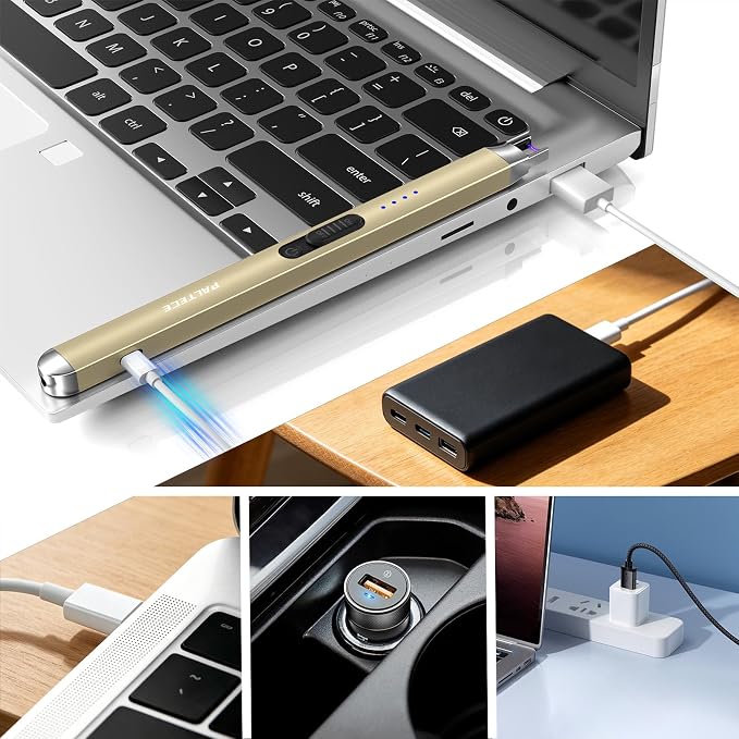 Upgraded Electric Lighter, USB C Rechargeable Flameless Plasma Arc Lighters with LED Display, Windproof Candle Lighter for BBQ Camping Kitchen, Safety Lock, for Men Women (Gold)