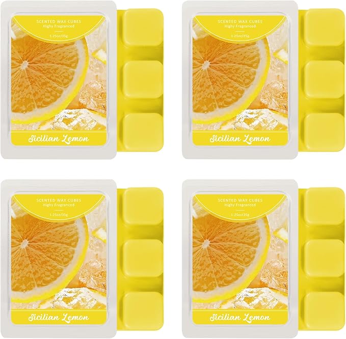 SCENTORINI Wax Melts, Sicilian Lemon Scent, Summer Scented Wax Cubes, Natural Soy Wax Melts for Candle Making, Wax Warmer, Home Decoration, 4-Pack